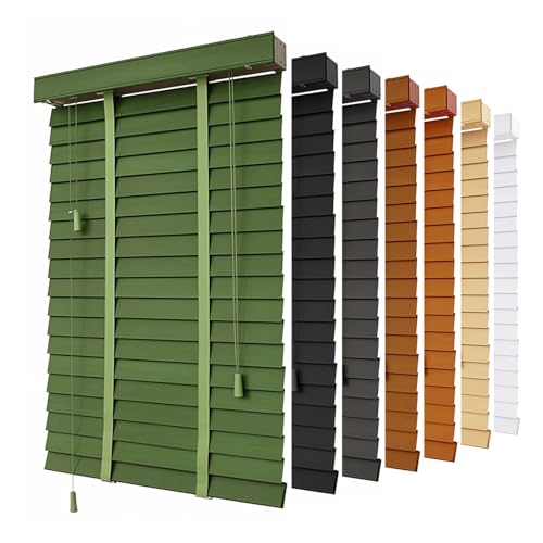 Generisch Holz Jalousien Holzjalousien Bambusrollo 45cm 60cm 70cm 75cm 80cm 90cm 100cm 105cm 110cm 120cm Horizontal Jalousette Für Fenster Sichtschutz 50mm Lamellen Sonnenschutz/Sichtschutz(Grün)