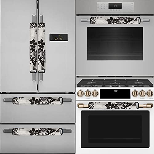 Image of Exclusive Combo Set of Appliances Cover (1 Pc. of Fridge Top Cover, 2 Pc. of Refrigerator Handle Cover and 3 Pc. Of Refrigerator Mat /Fridge Shelf Mat) (Color- Black, Design-Floral, Set Contains- 6 Pcs)