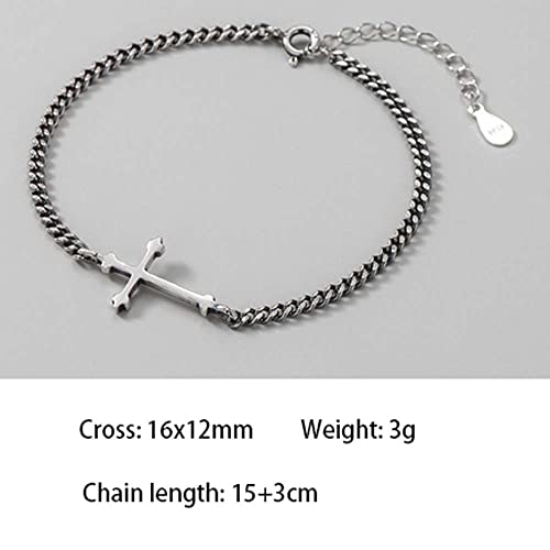 TTDGYYXW Braccialetto Vintage con Croce in Argento Sterling s925