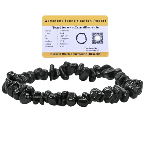 Image of Certified Black Tourmaline Bracelet for Women Men with Healing Crystal and Reiki Stone - Beautiful Gemstone Beaded Bracelet for Balance, Harmony & Positive Energy (Chips Stone Beads)