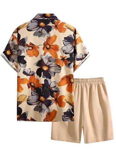 COZYEASE Men's 2 Piece Hawaiian Outfits Short Sleeve Button Down Shirt and Shorts Set Beach Tracksuits2