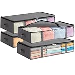 Lifewit 90L Under Bed Storage Containers 4 Pack, Foldable Clothing Storage Bags with Front Clear Window, Closet Organizers and Storage for Towels, Clothes, Blankets, Grey
