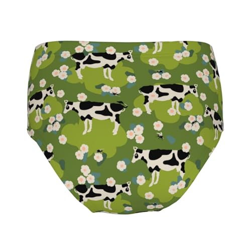 Farm Cow Flies And Flowers Girls' Underwear Soft Cotton Little Girls Panties Comfort Briefs2