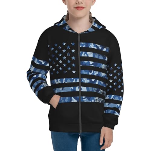 Navy Camouflage American Flag Kids Pullover Hoodies Boys Zip Up Sweatshirts Girls Athletic Clothes with Pocket3