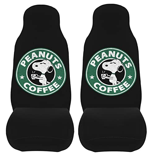 カーシートカバースヌーピー アニメ 前席用 2枚セット カー用品 防汚 軽 気性 洗える 普通車 適用 フロント 取付簡単 軽自動車 シートカバー 背面フルカバー ブラック 運転席 助手席 車用 シート カバ