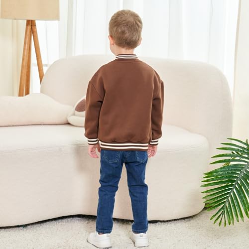 Image of Volunboy Kids Baseball Jacket Varsity Letterman Coat Fall Winter Fleece Bomber Vintage Outerwear