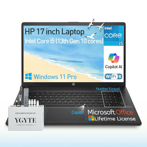 HP 17 ノートパソコン 17.3インチ FHD IPS 大画面ビジネスノートパソコンPC 第13世代 Intel Core i5 (10コア) | Windows 11 Pro Microsoft Office Lifetime、10キーナンバーパッド