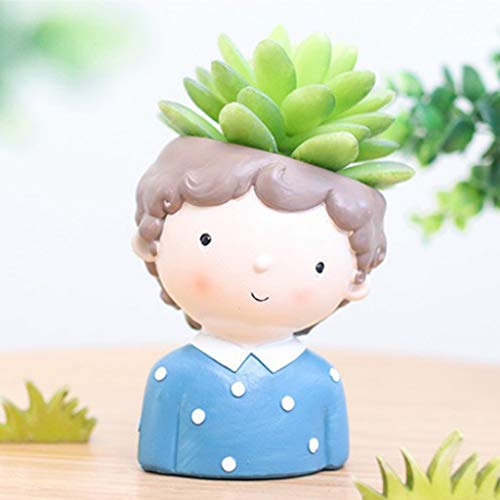 Image of Cute Beautiful Combo Pack of 4 Girls Succulent Planter Pots Resin Creative Flowerpot Plant Pot Planter Container for Home Garden Office Desktop Decoration (4 Boys Pot)