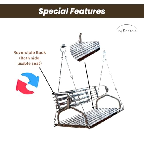 Image of Heavy Duty Steel Hanging Swing Chair for Adults | Reversible Back Support | Indoor & Outdoor Garden Swing for Balcony, Patio, Terrace & Living Room