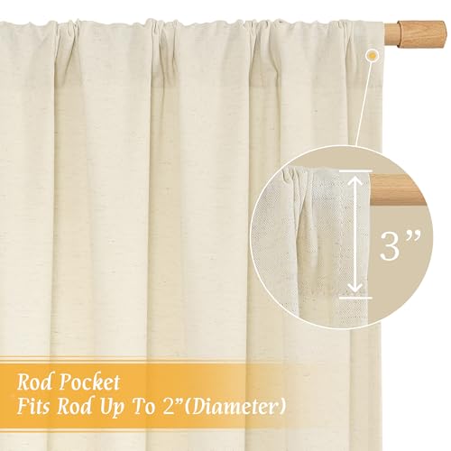 Image of LAMIT 48 Inch Short Window Linen Curtains, Light Beige Soft Thick Light Filtering Panels Rod Pocket Neutral Privacy Faux Linen Drapes for Bedroom /Bathroom /Loft Room, 2 Panels, 42 x 48 Inch