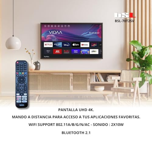 BSL-70T2SV VIDAA Smart-TV, 178 cm (70 Zoll), WLAN, RJ45, UHD-Auflösung 3840 x 2160p, USB, DVBT2/S2/C, kompatibel mit Youtube, Netflix, Disney +, Dazn, Prime | HDMI – Bild 4
