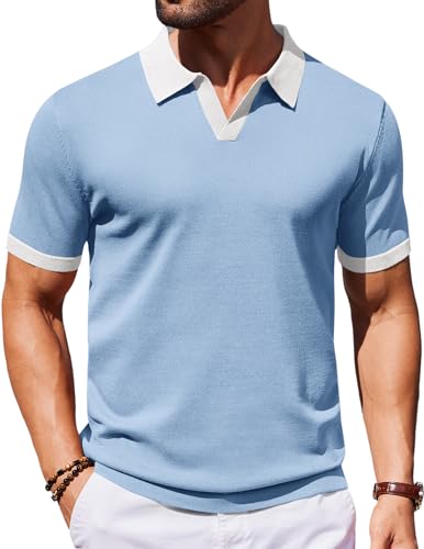 Image of COOFANDY Men's V Neck Short Sleeve Stretch Knit Polo Shirt