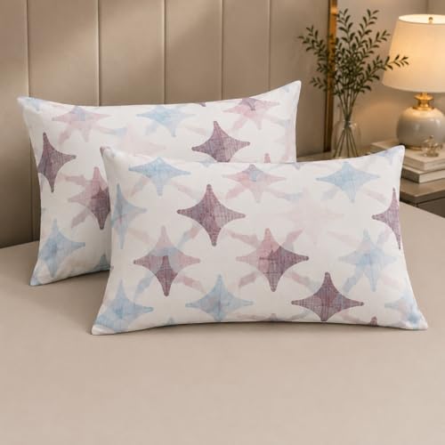 Image of Premium Cotton Double Bed Elastic Fitted Bedsheet All Around Elastic Queen Size with 2 Pillow Covers (60 inch x 78 inch inches, Stars)
