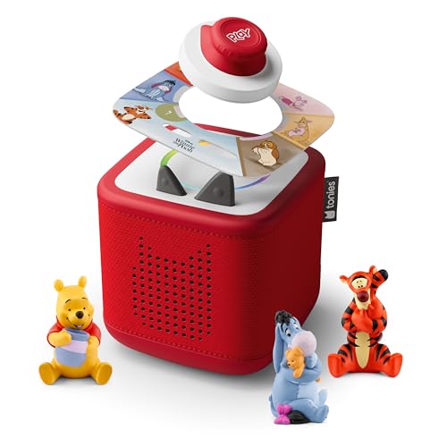 Image of Toniebox 2 Audio Player Bundle for Kids 3+ with Winnie The Pooh, Tigger, Eeyore Figurines and Tonieplay Game & Controller - Sunset Red