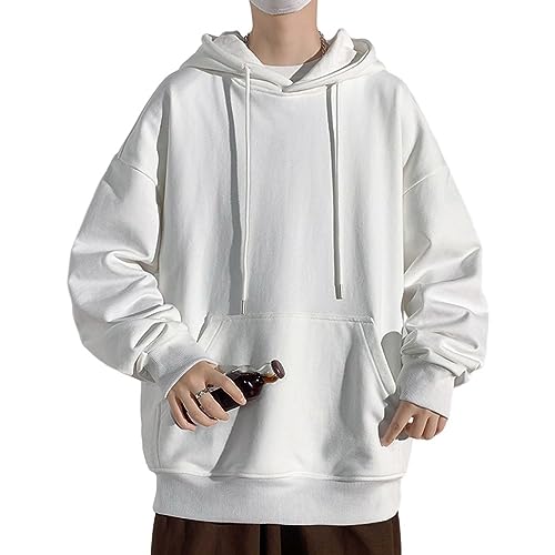 [Oumly] パーカー メンズ プルオーバー スウェットシャツ メンズ 無地 フード付き 秋服 帽子付き トレーナー トップス 大きいサイズ おしゃれ 人気 カジュアル 柔らか く快適 カジュアル プルオーバー White-L