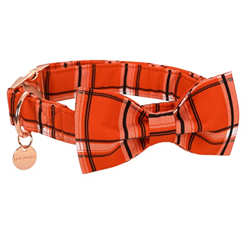DOGWONG-Fall-Plaid-Dog-Collar-with-Removable-Cute-Bow-Tie-Adjustable-Pet-Collars-Soft-Comfy-Orange-Plaid-Pet-Collar-Fall-Dog-Collar-for-Small-Medium-Large-Dogs