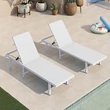 Oasbira Pool Lounge Chairs Set of 2, Aluminum Outdoor Lounge Chair with Wheels and 5-Position...