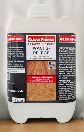 CleanPrince 5 Liter Parkett- und Kork Wachspflege | Reinigungsmittel mit Glanzauffrischung