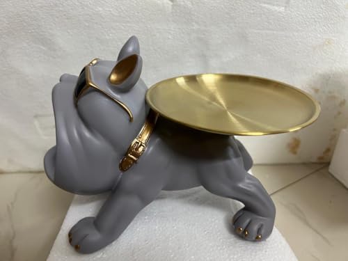Image of Bulldog Resin Storage Tray | Decorative Dog Statue with Sunglasses | Multifunctional Remote, Key & Coin Holder for Home, Office, Entryway, or Living Room Decor (Grey)