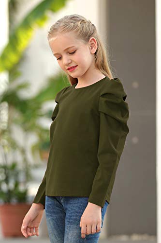 GORLYA Girl's Puff Sleeve Casual Solid T-Shirt Pullover Keyhole Back Blouse Tops for 4-14T Kids3
