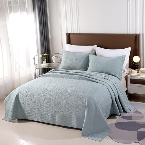 Juego de colcha ligera con estampado floral para 2 personas, funda de algodón suave con 2 fundas de almohada (4 220 x 240 cm), ropa de cama acogedora y cómoda para decoración del hogar