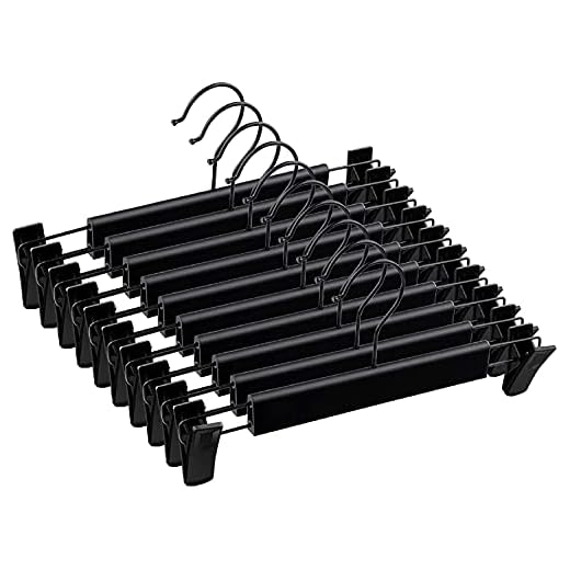 Lamitocs 10 Pack Pants Hangers with Adjustable Anti-Rust Clips for Pants, Skirts, Clothes Hangers Black
