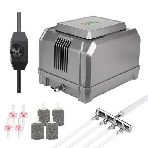hygger Pompe à Air Aquarium, 870 LPH Réglable Aérateur Aquarium, 10W Powerful 4 Outlets Fish Tank Air Pump Up to 2200 litres avec Tuyau Air, Valve de Régulation Et Valve Anti Retour