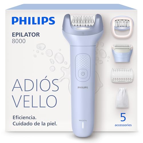 Miniatura 7 de Philips Depiladora Serie 8000 - Depiladora eléctrica inalámbrica, uso en seco y en mojado, para piernas y cuerpo, con tecnología ProGuide, 5 accesorios, 60 minutos de autonomía, modelo BRE709/00