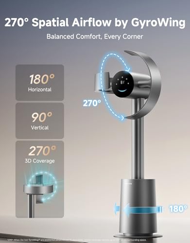 Image of dreame Bladeless Tower Fan for Bedroom, Smart Standing Fan with 270 Spatial Airflow for Whole-Room Circulation, 59ft /s High Velocity, 10 Speeds 3 Modes, Temperature-Adaptive Airflow, MF10-Silver