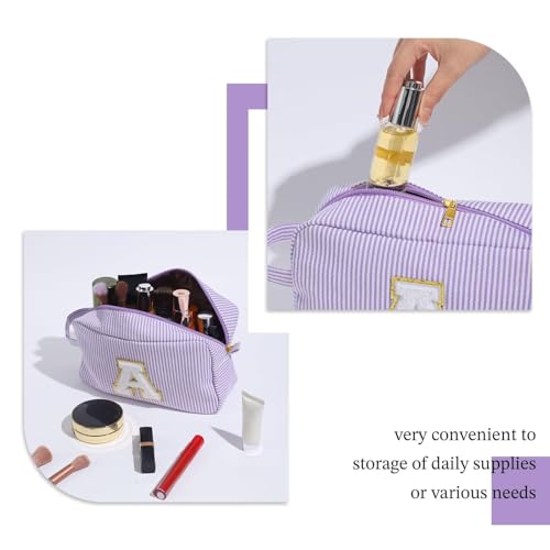 Image of YOOLIFE Initial Makeup Bag for Women - Monogram Cute Makeup Bag Cosmetic Case Toiletry Pouch for Women Her Best Friend Sister Teacher, Personalized Birthday Gifts for Women, Purple H