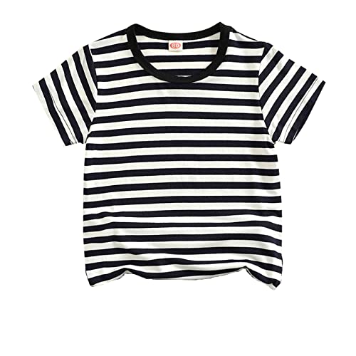 Toddler Girls Boys' Short Sleeve Striped Crew Neck T-Shirt Kids Plain Cotton Classic Summer Casual Tees Boys Clothing