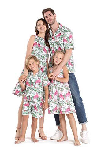 Matching Hawaiian Luau Mother Daughter Dresses in Flamingo in Love2