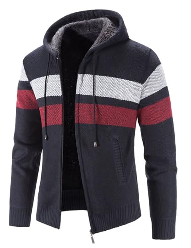Image of Kinkia Men's Zip Up Hoodies Casual Long Sleeve Full Zipper Sherpa Fleece Lined Knit Cardigan Sweater Jacket with Pockets