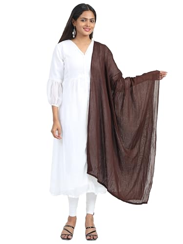 Image of Miraan Solid Pure Cotton Dupatta with Pom Pom Border, 2.25 meters length (DUPCOTTON)