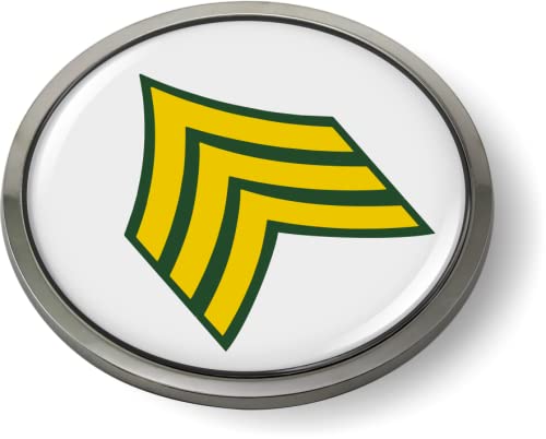 Image of US Army Rank Insignia CAR Emblem Chrome Metal Bezel - Sergeant E-5 (SGT) | Official U.S. Army Licensed Product, 3D Domed, Enlisted Soldiers Badge, Sticker, made by BestLicensePlateFrames