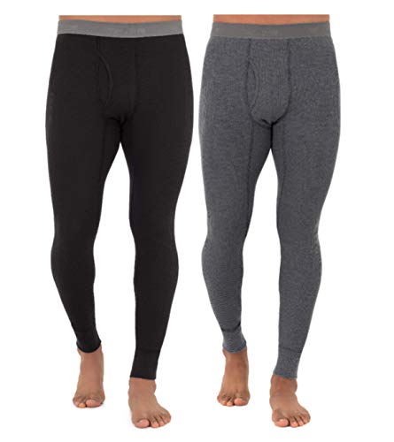 Fruit of the Loom Recycled Premium Waffle Thermal Underwear Long Johns Bottom (1, 2, 3, and 4 Packs) Bas de Pijama, Noir/Gris chiné, 3XL (Lot de 2) Homme