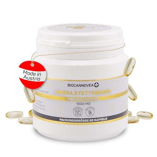 BIOCANNOVEA Omega 3 cápsulas de alta dosis – Aceite de pescado puro 1000 mg | Cápsulas de aceite de pescado, ácidos grasos EPA y DHA, apoya el sistema inmunológico, cardiovascular, función cerebral y