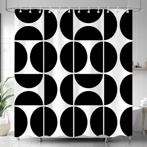 Black and White Mid Century Modern Shower Curtain, Boho Abstract Geometric Retro Art Bath Curtains For Bathroom, Colorful Unique Pattern Waterproof Polyester Fabric Bathroom Set 12 Hooks 72X78IN by Yuphive - Used condition - US$17.31