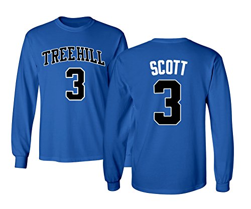 KINGS SPORTS Ravens Basketball Movie #3 Lucas Scott One Tree Hill Jersey Style Men's Long Sleeve T Shirt (Royal,XL)