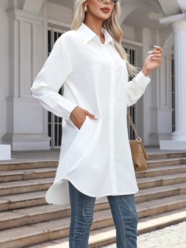 Wowcarbazole Womens Button Down Shirt Dresses Casual Long Sleeve Collared Shirts Oversized Blouse Tops with Pocket3