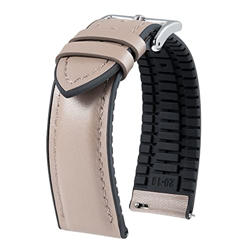 Image of BINLUN Leather Silicone Watch Bands 14mm 16mm 18mm 19mm 20mm 21mm 22mm Quick Release Breathable Micro-Perforated Leather Silicone-Lined Hybrid Watch Straps Silver /Black /Gold Buckle Men Women