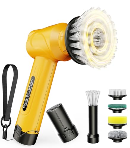 Image of qimedo Battery Electric Spin Scrubber Q4, 800RPM Handheld Scrubber for Cleaning with Display, Power Dish Scrubber with 5 Heads, Shower Cordless Cleaning Brush for Bathroom/Sink/Window