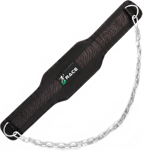 Image of RACE Dip Belt for Weightlifting, Pull-Ups, Powerlifting, Squats & Bodybuilding | 36 Inches Heavy Duty Stainless Steel Chain Free Size Belt With Neoprene Padded Back Support For Fitness Trainings (Black)