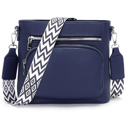 Snmoec Handtasche Damen mittelgroß umhängetasche Damen Handy Crossbody Bag Leder PU damentaschen mit breitem Gurt handtaschen für Dunkelblau