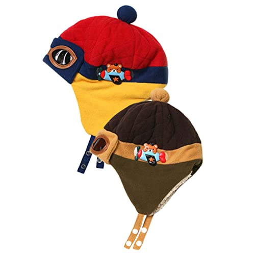 2Pcs Kids Pilot Hats Thickened Winter Warm Beanie Goggles for Boys and Girls Comfortable Cotton Children's Headwear for Outdoor Activities