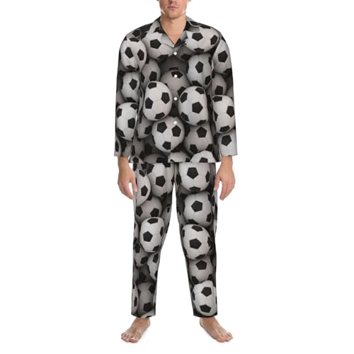 Football Mens Pajamas Set Button Down Sleepwear Set Long Sleeve Loungewear With Pockets