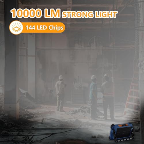 Image of 120W Solar Rechargeable Work Light, 144 LED Portable Flood Light with Stand, IP66 Waterproof 4 Modes LED Job Site Lighting Flashlights for Mechanic Camping Fishing Car Repair(Blue 1 Pack)