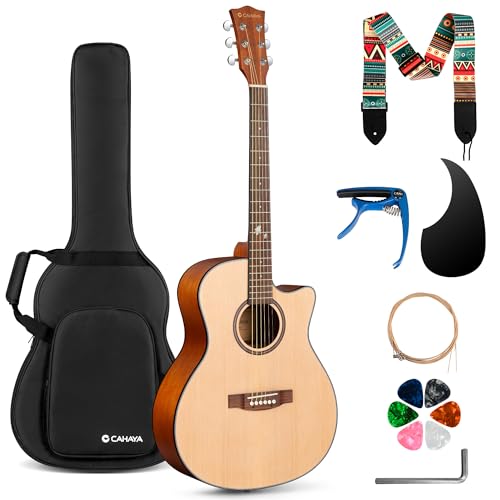 CAHAYA Acoustic Guitar Beginner Set - 41' Full Size Spruce Top Mahogany Body with Okoume Neck...