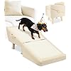 Dog Stairs for Small Dogs and Cats – 2-in-1 Dog Ramp for Bed and Couch, 16.5” Foldable Wooden Pet Steps, Sturdy Multi-Use Split Ottoman Design, Beige