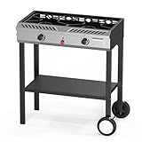 Bonnlo 2 Burner Propane Gas Stove with Auto Ignition, 150,000 BTU Portable Outdoor Camp Cooker Stove with Convenient Shelf & Smooth Rolling Wheels for Backyard, Camping, Tailgating, Patio Parties